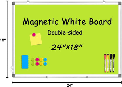Double-Sided White Board Dry Erase Magnetic Whiteboard Wall 24x18 Silver