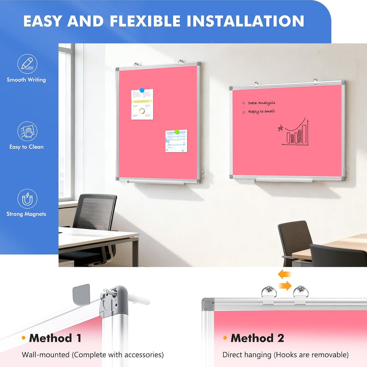Double-Sided White Board Dry Erase Magnetic Whiteboard Wall 24x18 Silver