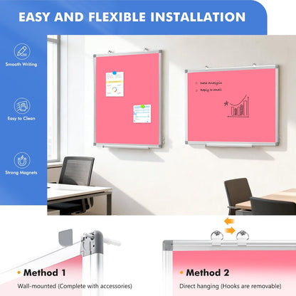 Double-Sided White Board Dry Erase Magnetic Whiteboard Wall 24x18 Silver