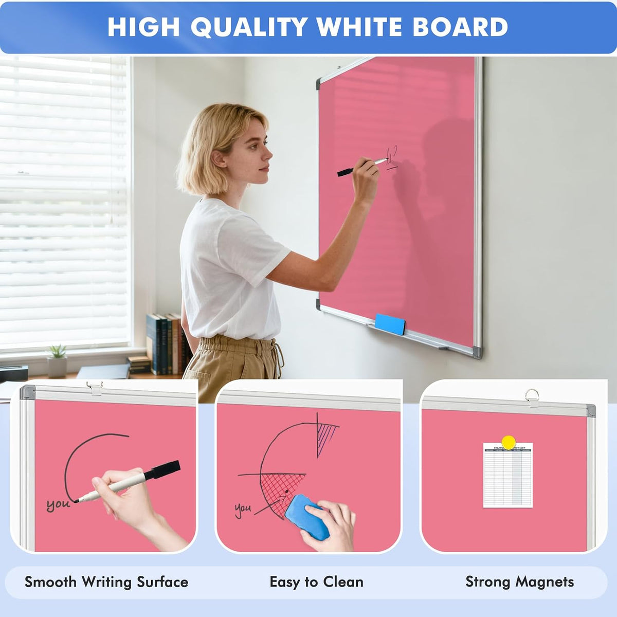 Double-Sided White Board Dry Erase Magnetic Whiteboard Wall 24x18 Silver
