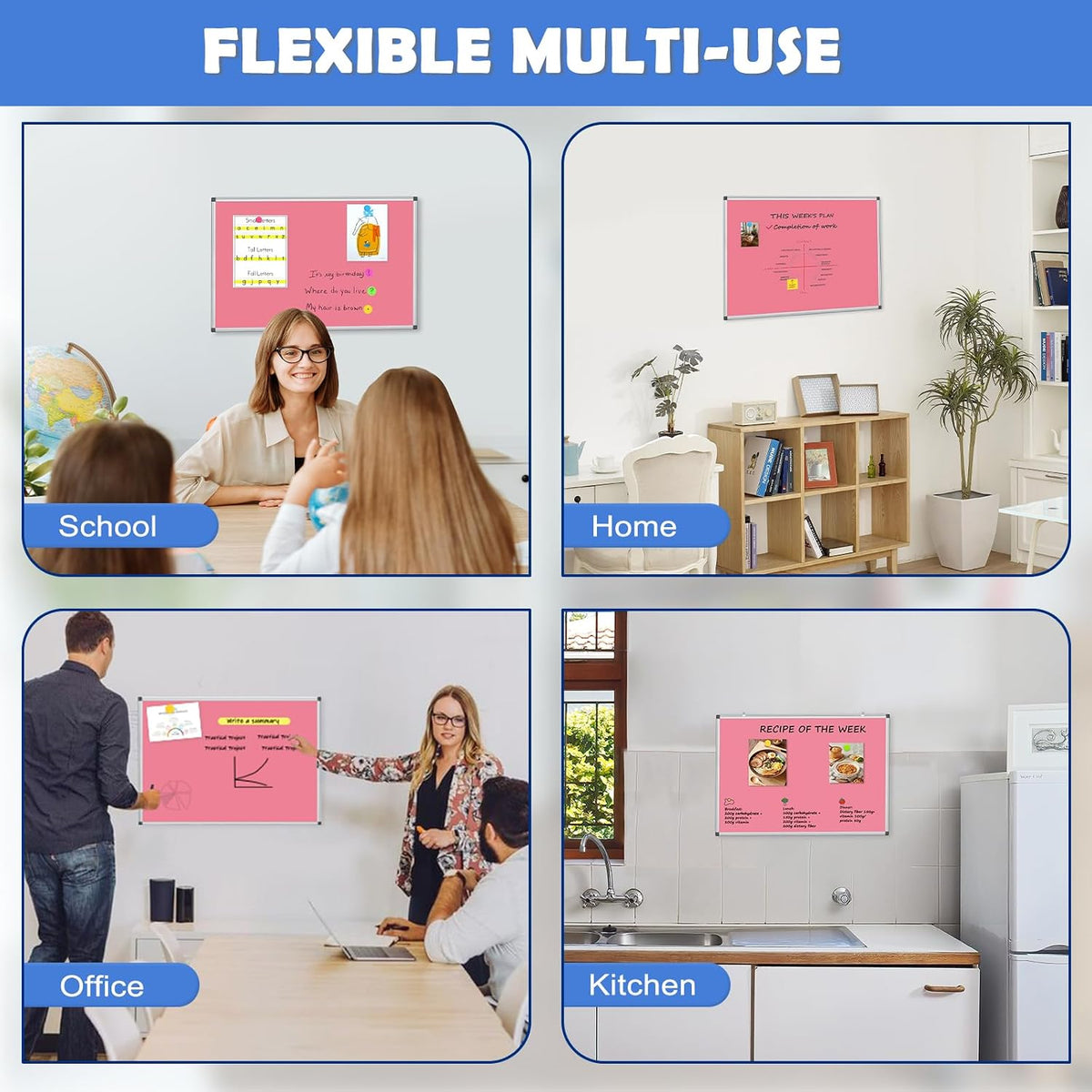 Double-Sided White Board Dry Erase Magnetic Whiteboard Wall 24x18 Silver