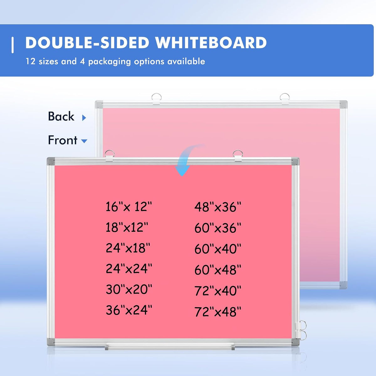 Double-Sided White Board Dry Erase Magnetic Whiteboard Wall 24x18 Silver
