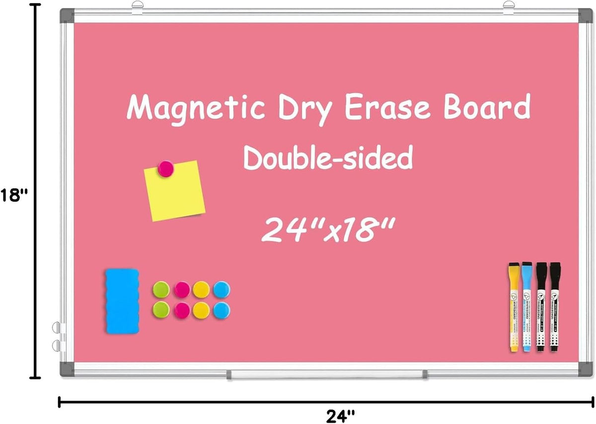Double-Sided White Board Dry Erase Magnetic Whiteboard Wall 24x18 Silver