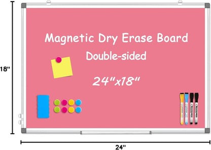 Double-Sided White Board Dry Erase Magnetic Whiteboard Wall 24x18 Silver