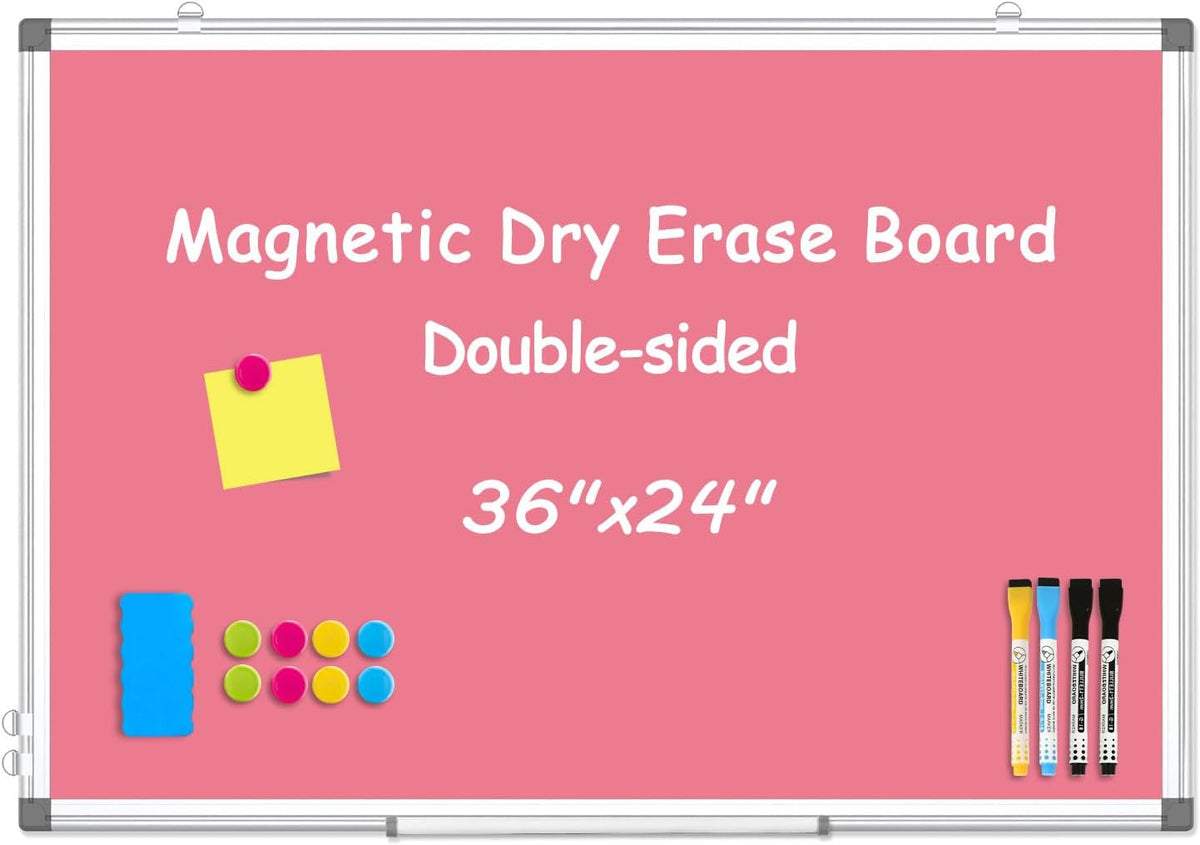 Double-Sided White Board Dry Erase Magnetic Whiteboard Wall 24x18 Silver