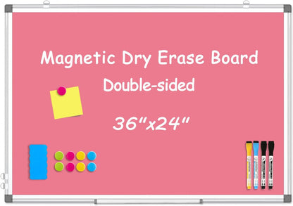 Double-Sided White Board Dry Erase Magnetic Whiteboard Wall 24x18 Silver