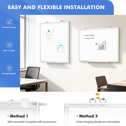 Double-Sided White Board Dry Erase Magnetic Whiteboard Wall 24x18 Silver