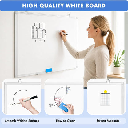 Double-Sided White Board Dry Erase Magnetic Whiteboard Wall 24x18 Silver