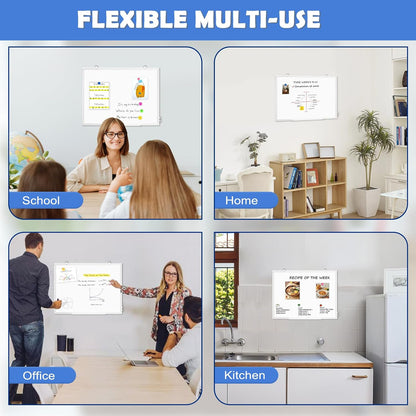 Double-Sided White Board Dry Erase Magnetic Whiteboard Wall 24x18 Silver
