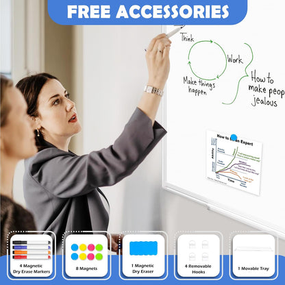Double-Sided White Board Dry Erase Magnetic Whiteboard Wall 24x18 Silver