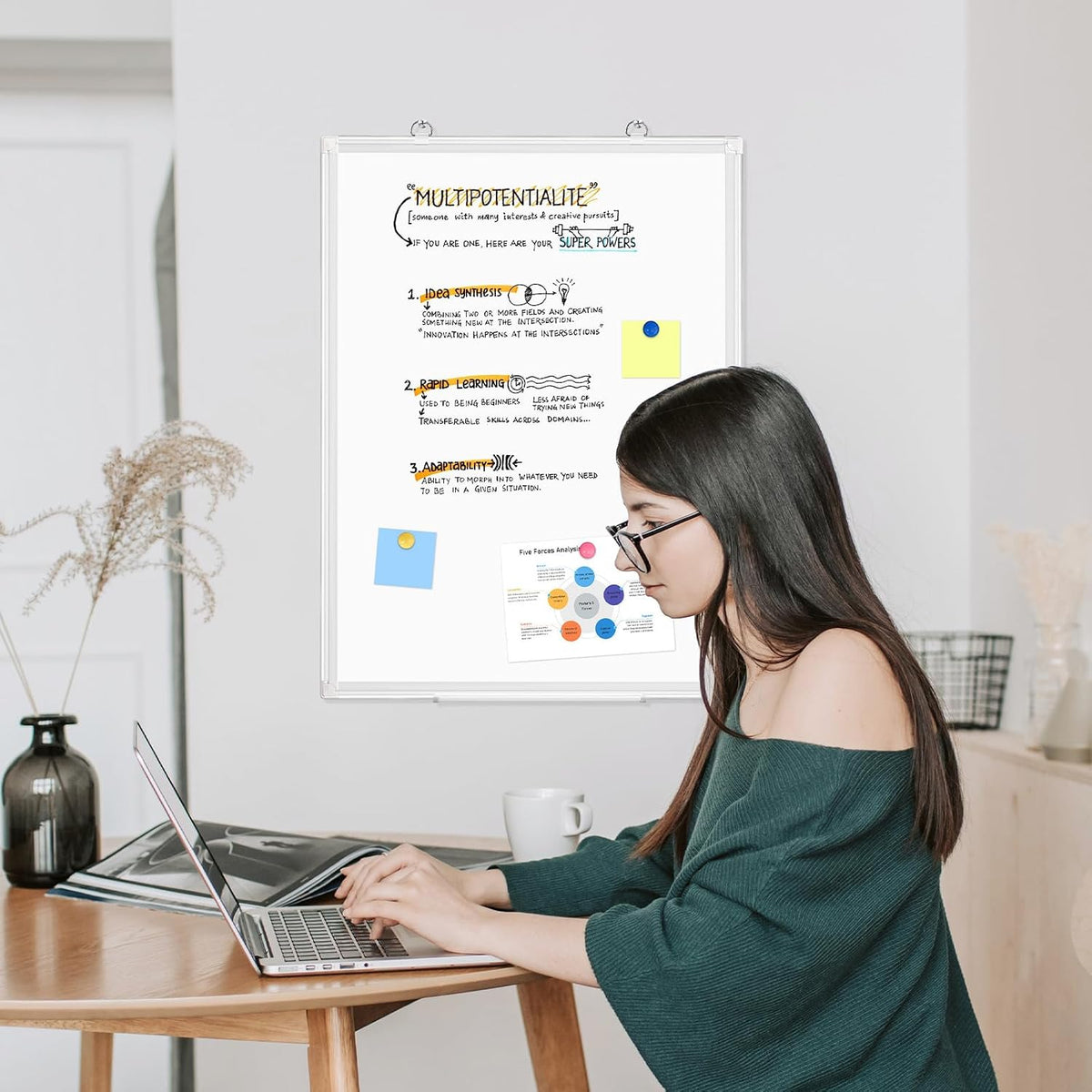 Double-Sided White Board Dry Erase Magnetic Whiteboard Wall 24x18 Silver