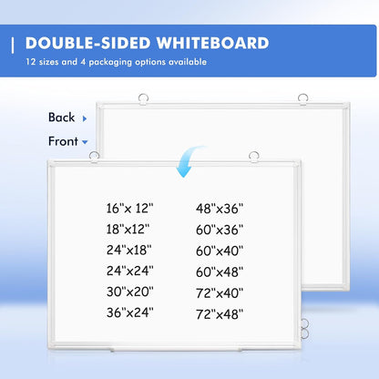 Double-Sided White Board Dry Erase Magnetic Whiteboard Wall 24x18 Silver