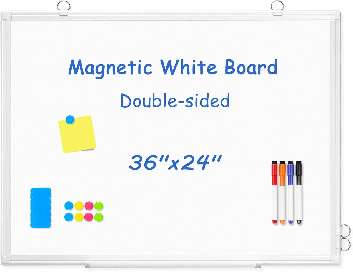 Double-Sided White Board Dry Erase Magnetic Whiteboard Wall 24x18 Silver