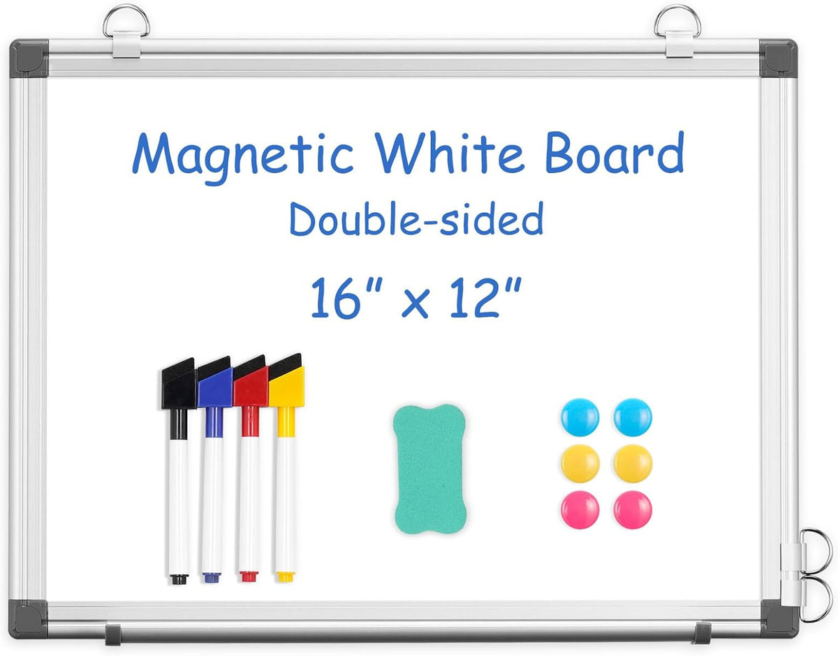 Double-Sided White Board Dry Erase Magnetic Whiteboard Wall 24x18 Silver