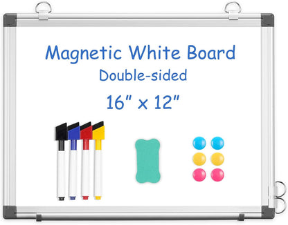 Double-Sided White Board Dry Erase Magnetic Whiteboard Wall 24x18 Silver