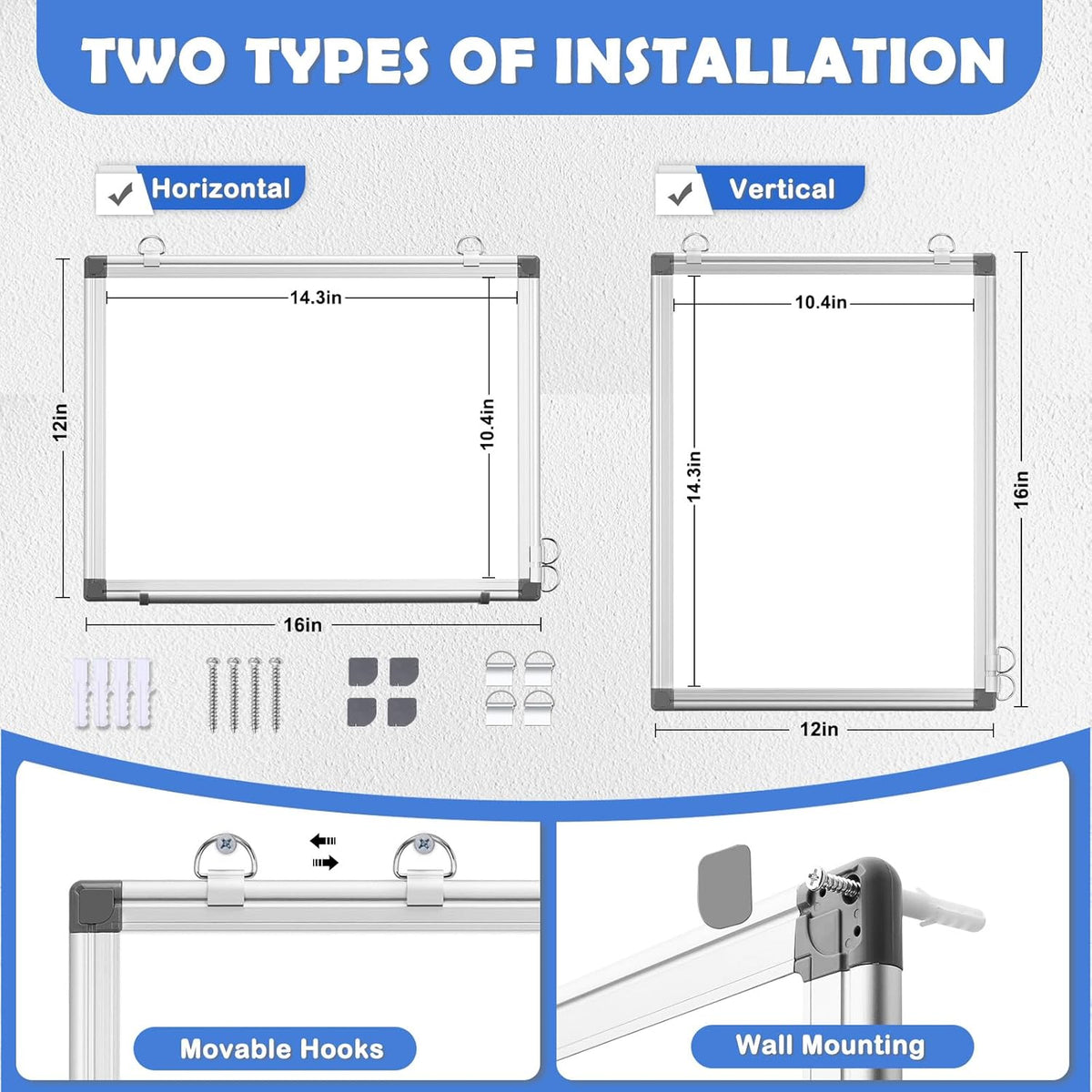 Double-Sided White Board Dry Erase Magnetic Whiteboard Wall 24x18 Silver