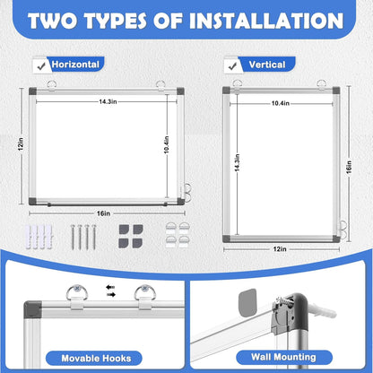 Double-Sided White Board Dry Erase Magnetic Whiteboard Wall 24x18 Silver