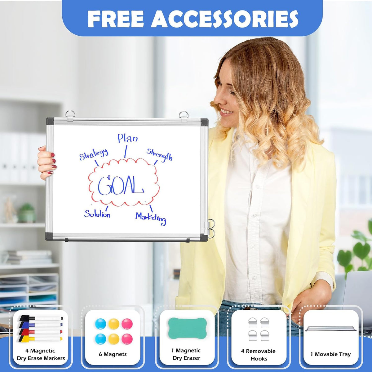 Double-Sided White Board Dry Erase Magnetic Whiteboard Wall 24x18 Silver
