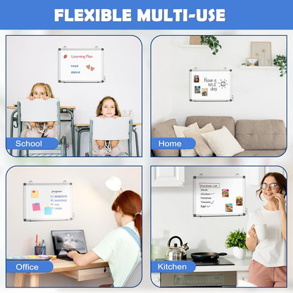 Double-Sided White Board Dry Erase Magnetic Whiteboard Wall 24x18 Silver