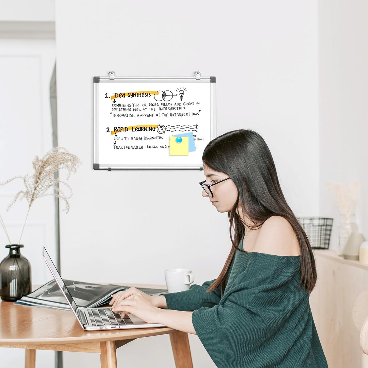 Double-Sided White Board Dry Erase Magnetic Whiteboard Wall 24x18 Silver