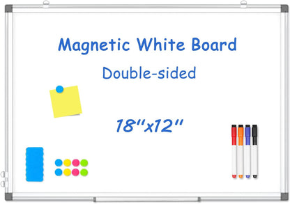 Double-Sided White Board Dry Erase Magnetic Whiteboard Wall 24x18 Silver