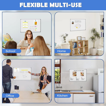 Double-Sided White Board Dry Erase Magnetic Whiteboard Wall 24x18 Silver
