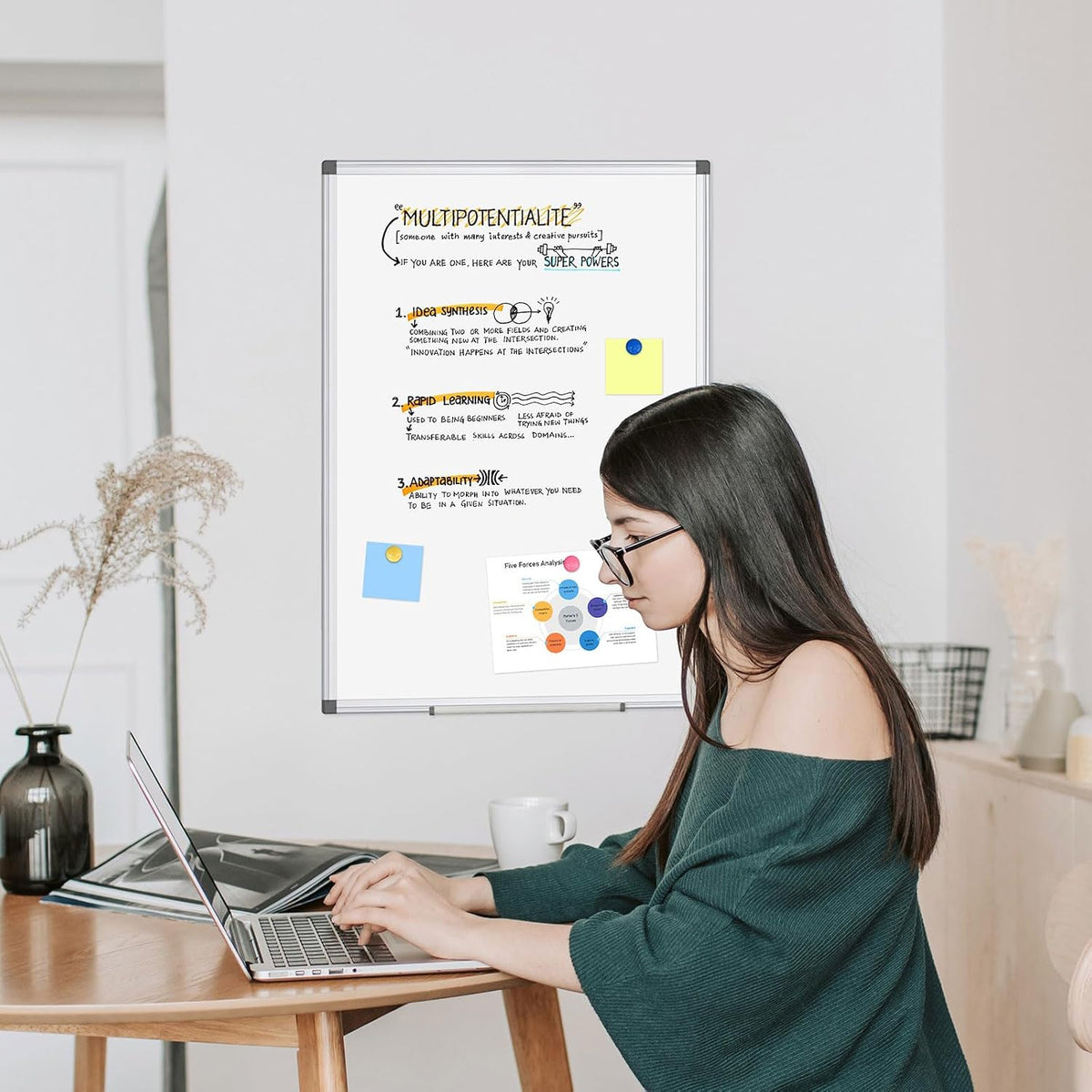 Double-Sided White Board Dry Erase Magnetic Whiteboard Wall 24x18 Silver
