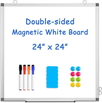 Double-Sided White Board Dry Erase Magnetic Whiteboard Wall 24x18 Silver