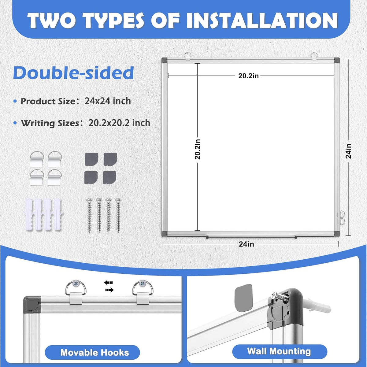 Double-Sided White Board Dry Erase Magnetic Whiteboard Wall 24x18 Silver