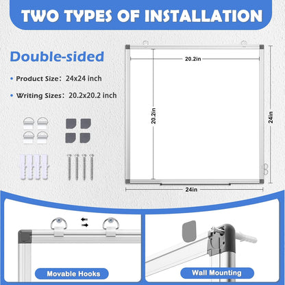 Double-Sided White Board Dry Erase Magnetic Whiteboard Wall 24x18 Silver