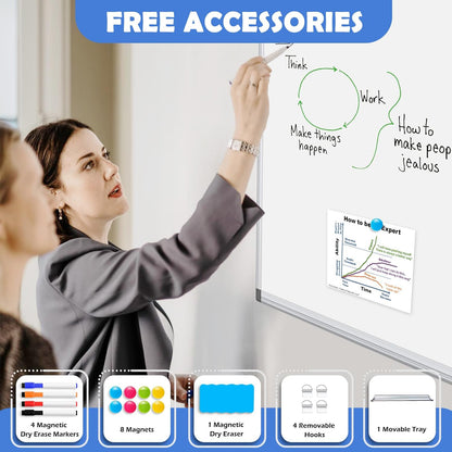 Double-Sided White Board Dry Erase Magnetic Whiteboard Wall 24x18 Silver