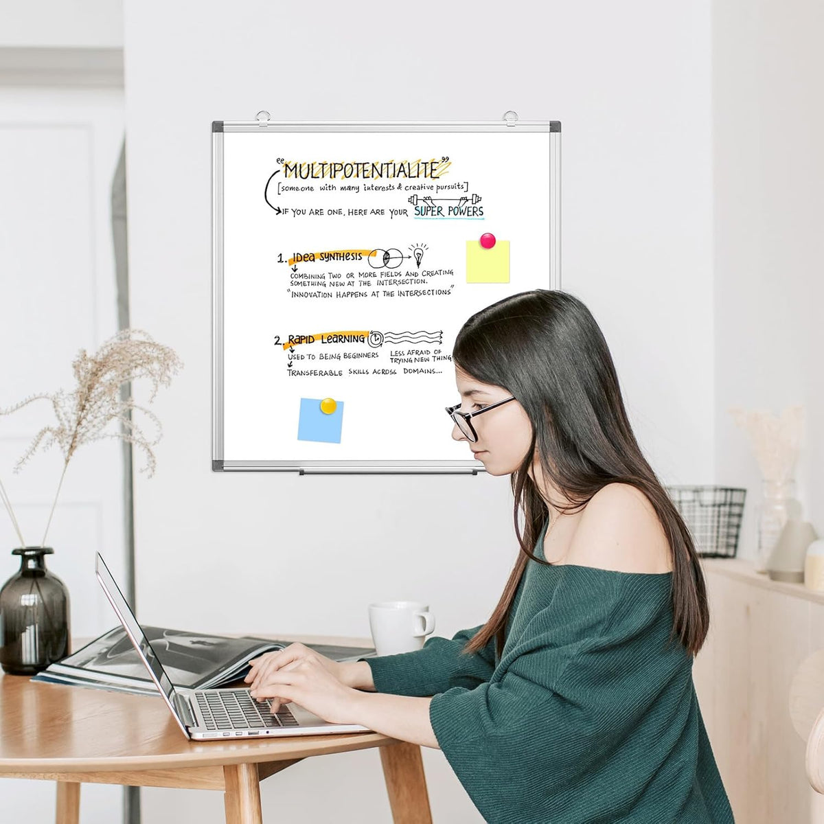 Double-Sided White Board Dry Erase Magnetic Whiteboard Wall 24x18 Silver