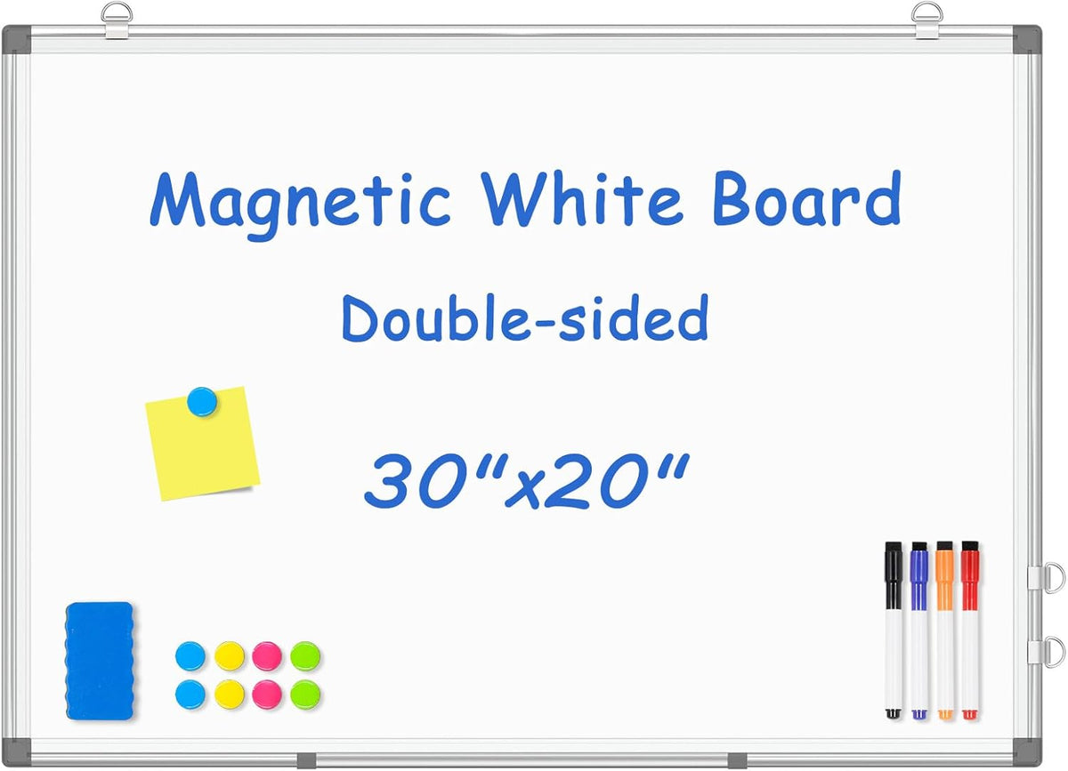 Double-Sided White Board Dry Erase Magnetic Whiteboard Wall 24x18 Silver