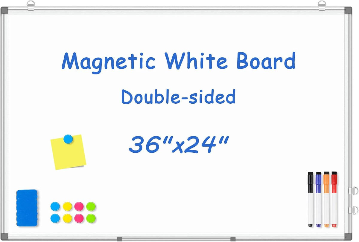 Double-Sided White Board Dry Erase Magnetic Whiteboard Wall 24x18 Silver