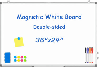 Double-Sided White Board Dry Erase Magnetic Whiteboard Wall 24x18 Silver