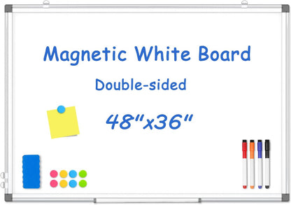 Double-Sided White Board Dry Erase Magnetic Whiteboard Wall 24x18 Silver