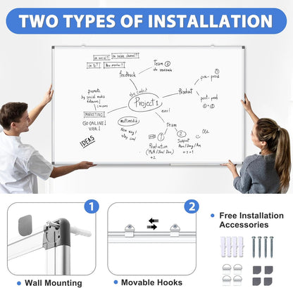 Double-Sided White Board Dry Erase Magnetic Whiteboard Wall 24x18 Silver
