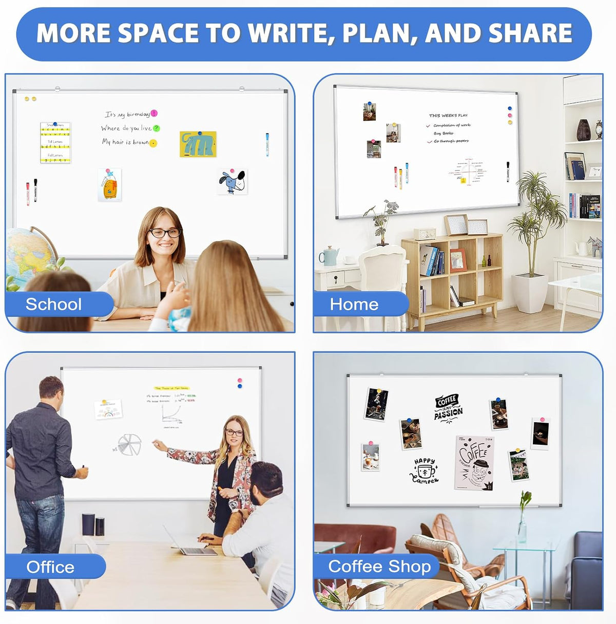 Double-Sided White Board Dry Erase Magnetic Whiteboard Wall 24x18 Silver