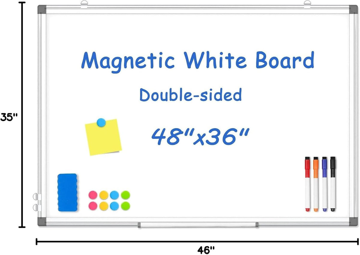 Double-Sided White Board Dry Erase Magnetic Whiteboard Wall 24x18 Silver