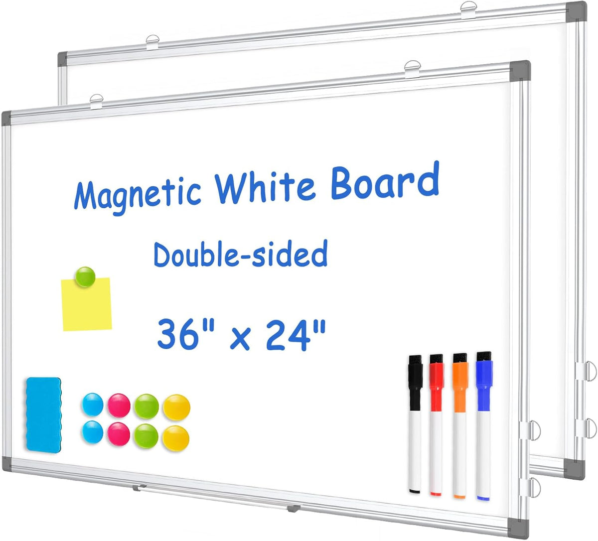 Double-Sided White Board Dry Erase Magnetic Whiteboard Wall 24x18 Silver