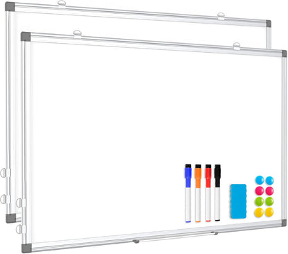 Double-Sided White Board Dry Erase Magnetic Whiteboard Wall 24x18 Silver