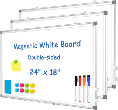 Double-Sided White Board Dry Erase Magnetic Whiteboard Wall 24x18 Silver