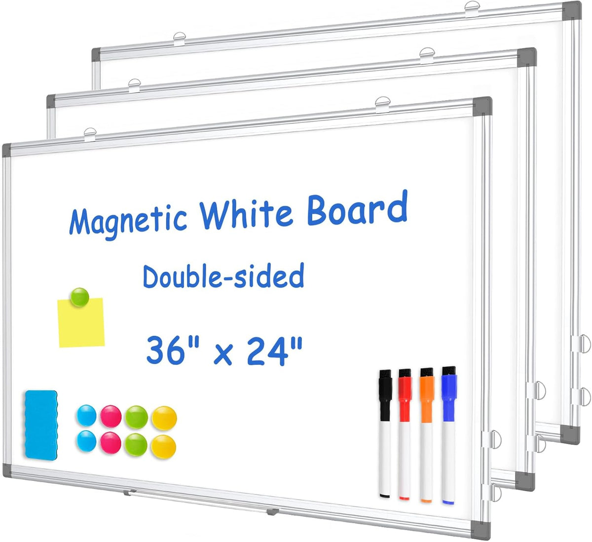 Double-Sided White Board Dry Erase Magnetic Whiteboard Wall 24x18 Silver