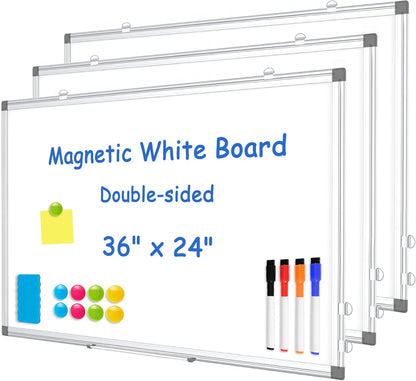 Double-Sided White Board Dry Erase Magnetic Whiteboard Wall 24x18 Silver