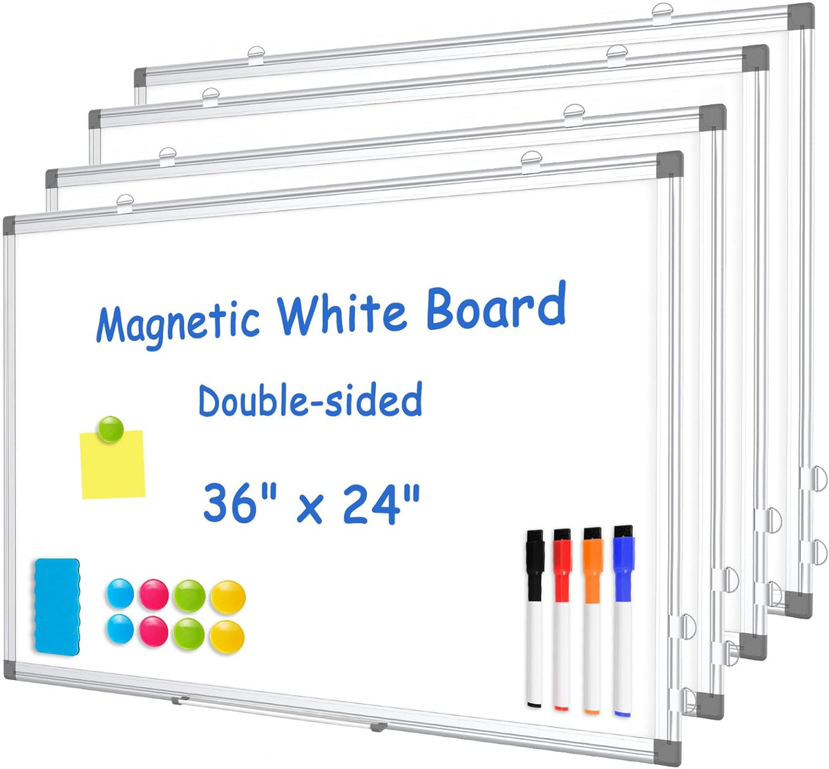 Double-Sided White Board Dry Erase Magnetic Whiteboard Wall 24x18 Silver