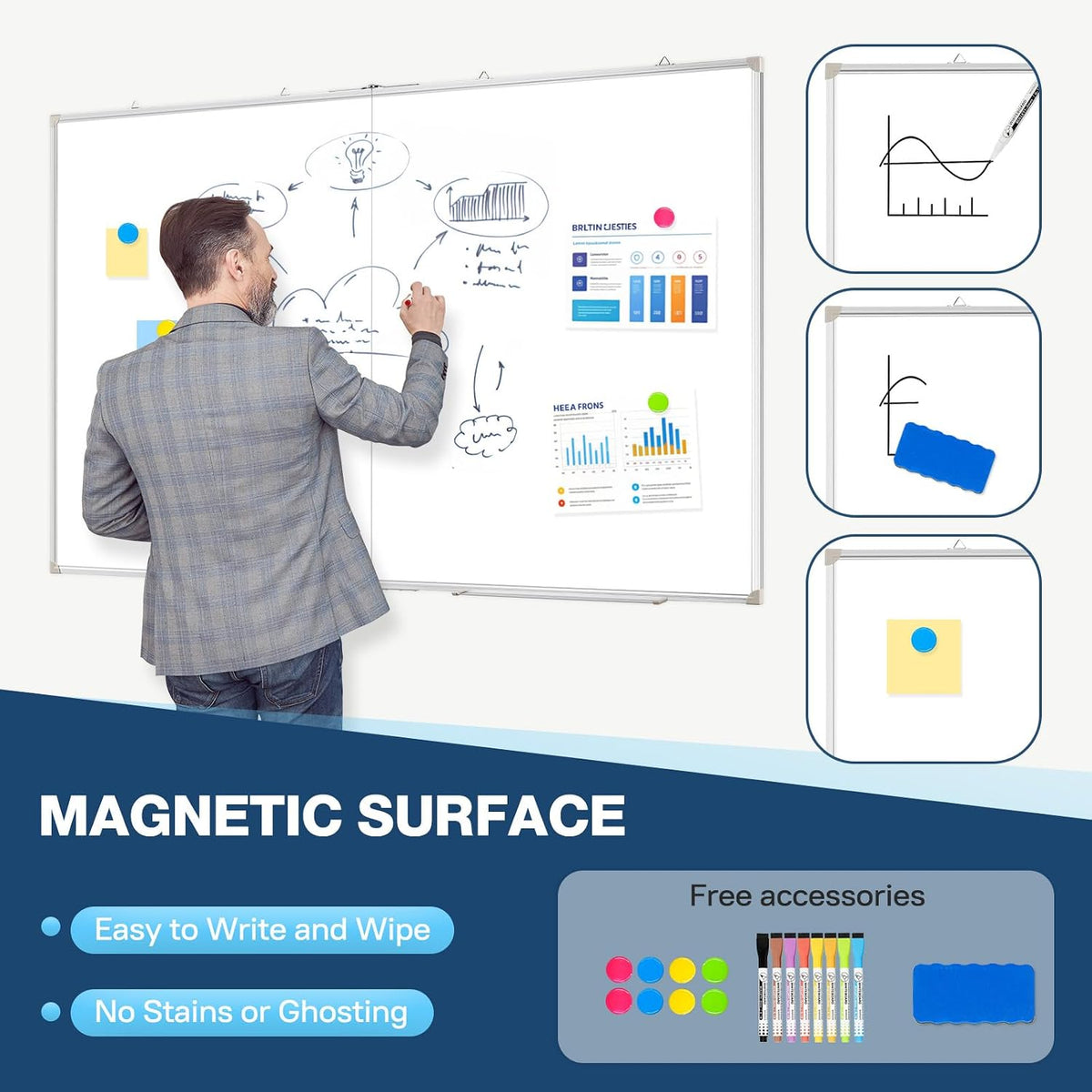 Double-Sided White Board Dry Erase Magnetic Whiteboard Wall 24x18 Silver