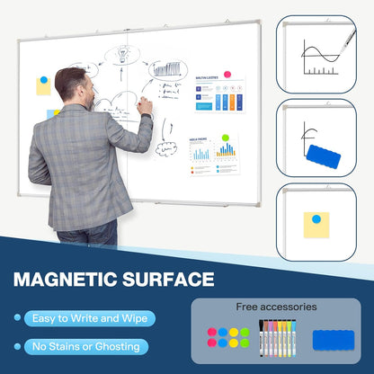 Double-Sided White Board Dry Erase Magnetic Whiteboard Wall 24x18 Silver