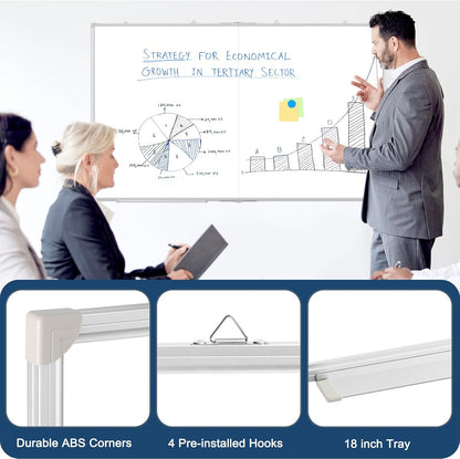 Double-Sided White Board Dry Erase Magnetic Whiteboard Wall 24x18 Silver