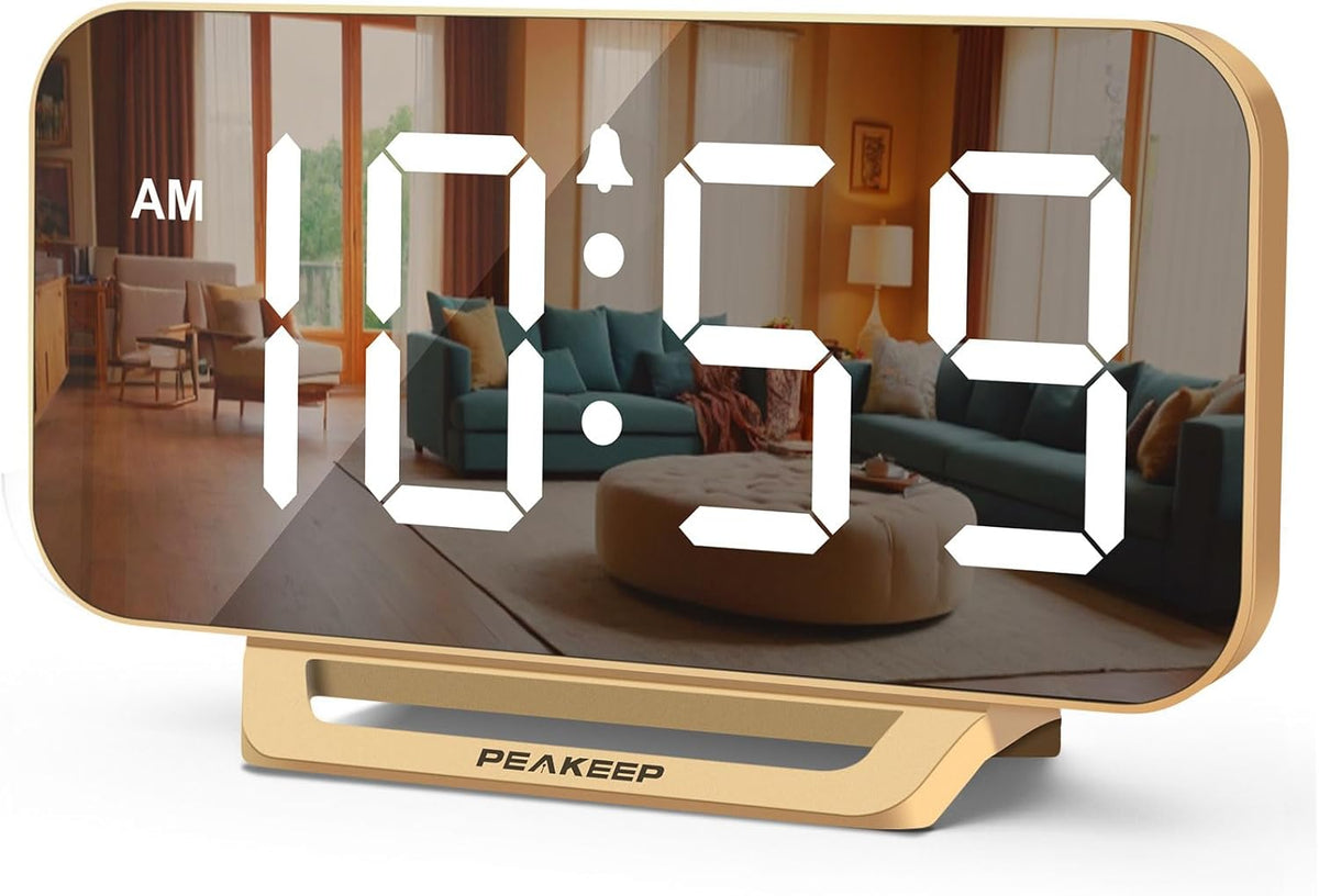 Slim Digital Mirror Aesthetic Alarm Clock for Bedrooms Desk Decor
