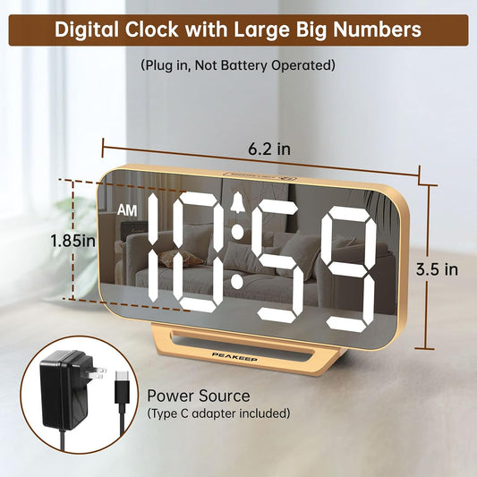 Slim Digital Mirror Aesthetic Alarm Clock for Bedrooms Desk Decor